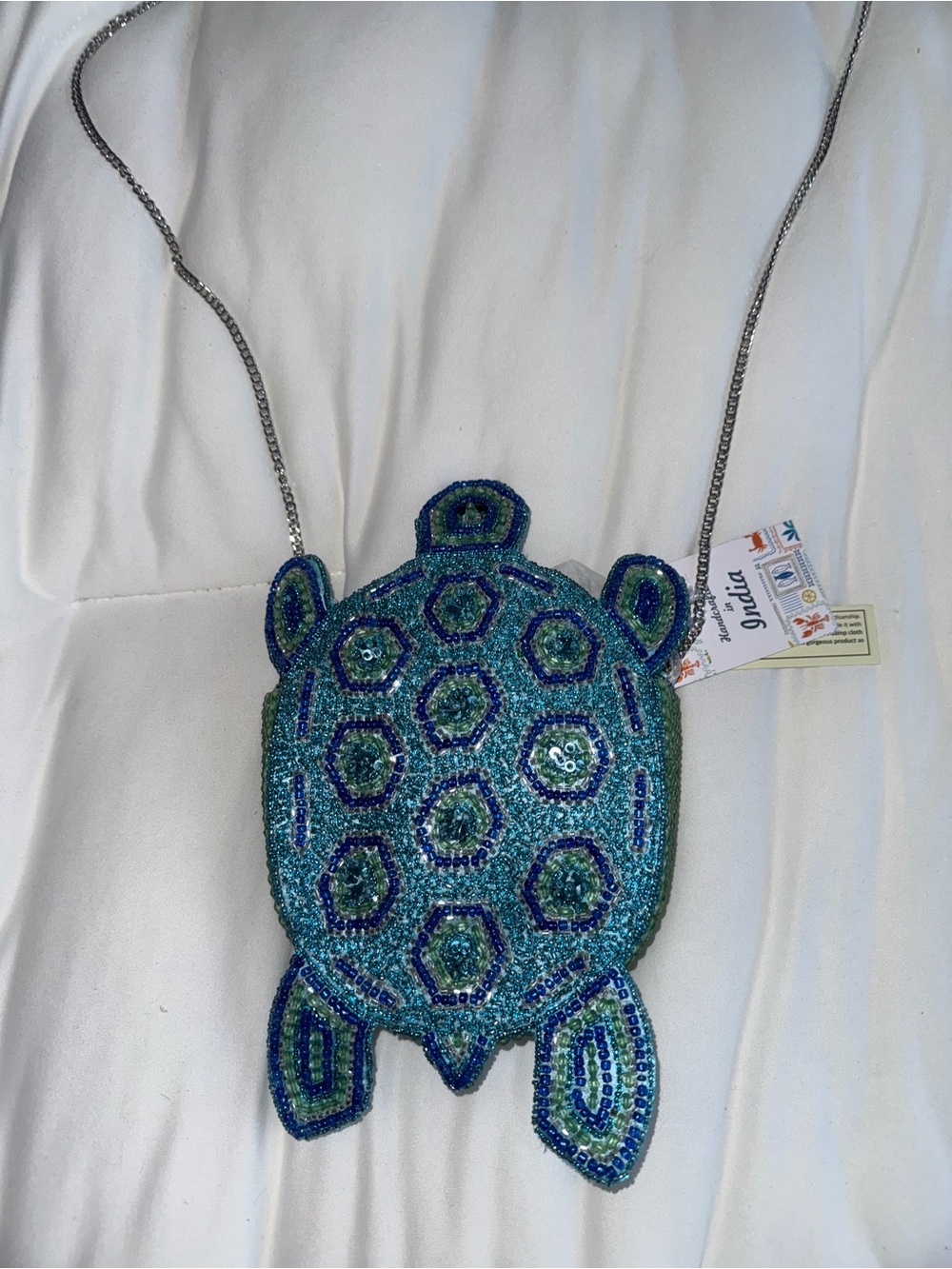 Blue Sea Turtle Beaded Shoulder Bag/Crossbody Bag Handmade in India New with Tag - Picture 2 of 15